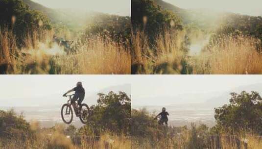 越野山地自行车骑行户外自行车极限运动挑战高清在线视频素材下载