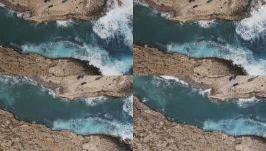 巨大的海浪拍打礁石，浪花高清在线视频素材下载