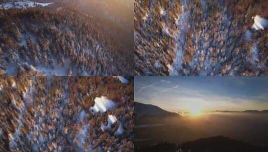 FPV无人机航拍雪山白雪森林山脉高山阳光高清在线视频素材下载