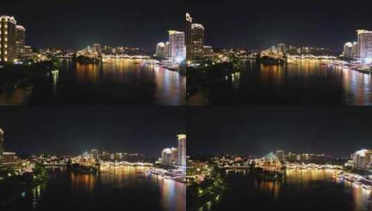 航拍福州闽江中洲岛解放大桥夜景高清在线视频素材下载