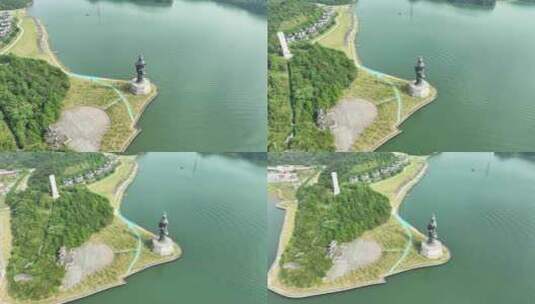 鄱阳湖国家湿地公园饶娥雕像航拍湖泊风景高清在线视频素材下载