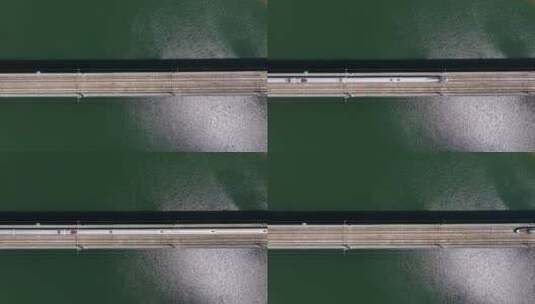 俯拍桂林高铁行驶的动车 碧绿的湖泊高清在线视频素材下载