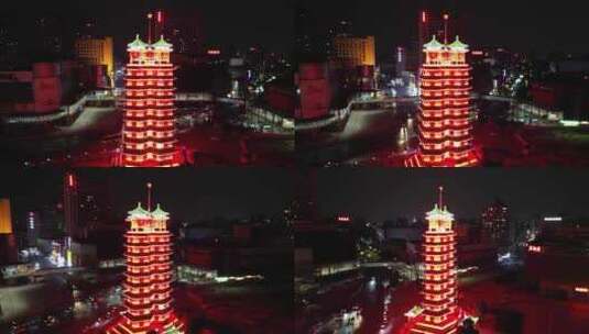 航拍河南郑州二七广场二七纪念塔高清在线视频素材下载