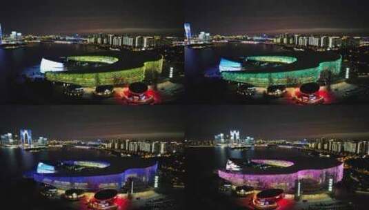 苏州东方之门文化艺术中心金鸡湖夜景高清在线视频素材下载