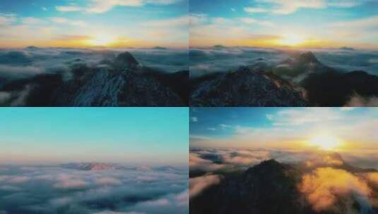 航拍莲花山 云层上的日出高清在线视频素材下载