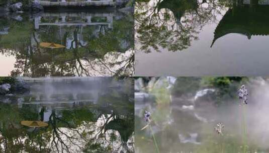 中式园林景观中的瀑布水景高清在线视频素材下载