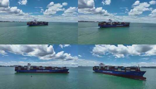 高清航拍大船出港海南洋浦国际码头高清在线视频素材下载
