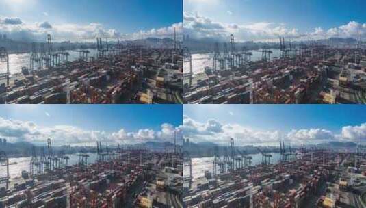 延时摄影繁忙的国际集装箱码头高清在线视频素材下载