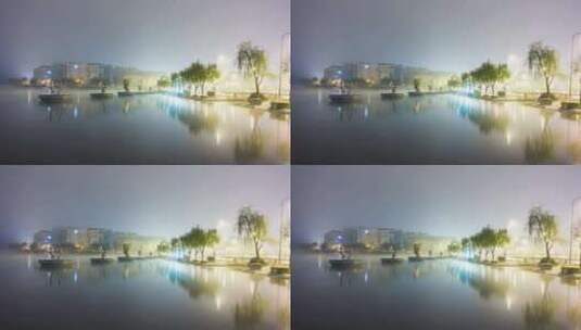北京怀柔城市雪后大雾夜景延时视频高清在线视频素材下载