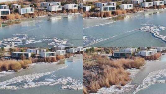 航拍高邮湖结冰高清在线视频素材下载