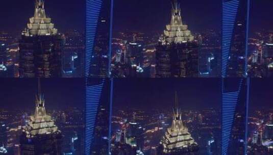 金茂大厦夜景航拍高清在线视频素材下载