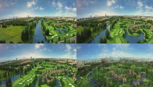 三维油菜花场景绿色城市生态城市高清在线视频素材下载