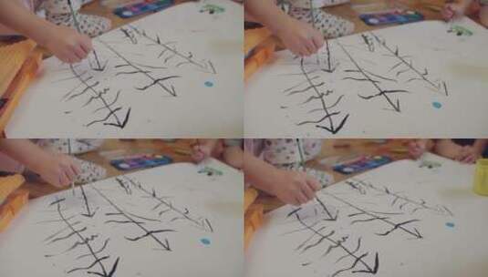 孩子用笔在纸上画画高清在线视频素材下载