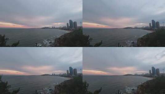 山东威海国际海水浴场玛伽山清晨风云延时高清在线视频素材下载