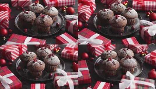 陶瓷板上的圣诞巧克力松饼高清在线视频素材下载