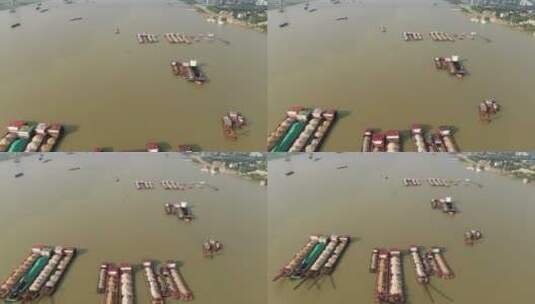 航拍长江洞庭湖水运货运大船高清在线视频素材下载