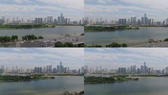 湖南长沙湘江城市天际线高楼建筑航拍高清在线视频素材下载