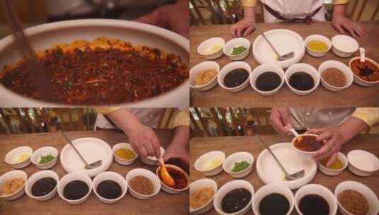 【镜头合集】厨师用多种调料调配酱料沾水高清在线视频素材下载