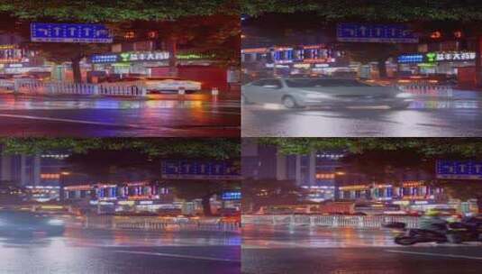 下雨的夜晚城市道路车流斑马线行人-竖版高清在线视频素材下载