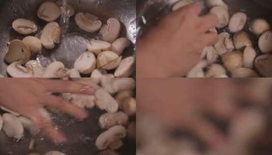 【镜头合集】不锈钢水盆清洗口蘑草菇高清在线视频素材下载