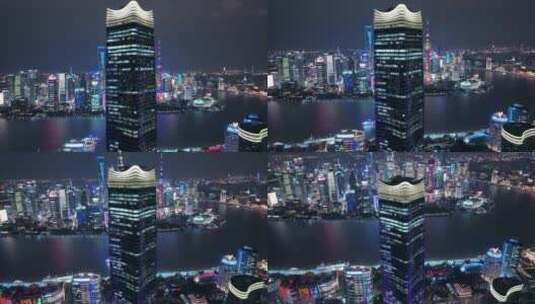 航拍上海白玉兰广场商务楼高清在线视频素材下载