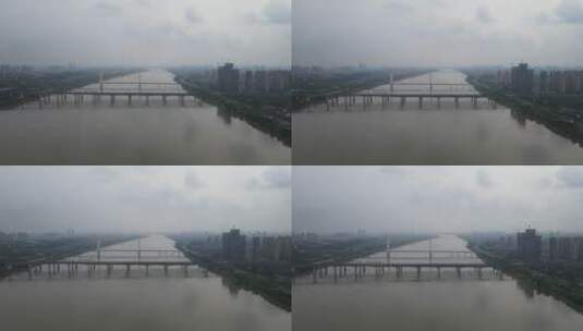 城市航拍湖南湘潭湘江桥梁高清在线视频素材下载