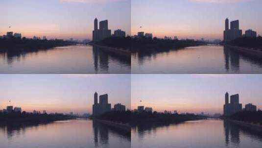 广州珠江二沙岛城市建筑剪影与夕阳晚霞风光高清在线视频素材下载