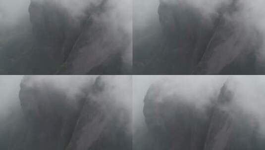浙江衢州江郎山云雾环绕航拍日景高清在线视频素材下载