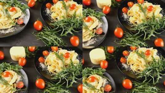 意大利面和蔬菜菜肴高清在线视频素材下载