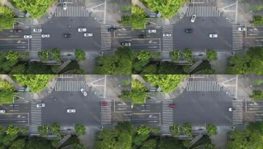 航拍城市道路十字路口交通高清在线视频素材下载