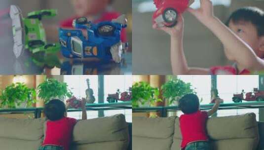 客厅沙发小男孩玩玩具车合集高清在线视频素材下载