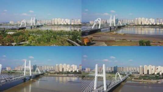 陕西汉中龙岗大桥远景前进上升高清在线视频素材下载