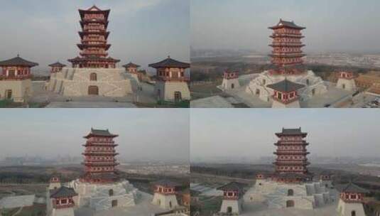 河南洛阳中国牡丹博物馆航拍（牡丹阁）高清在线视频素材下载