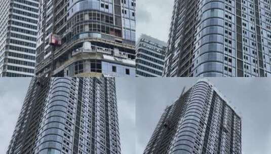 高楼大厦施工升降机上摇高清在线视频素材下载