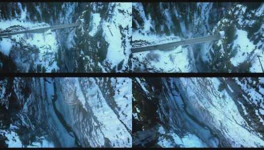 冬天下雪高速公路隧道航拍高清在线视频素材下载