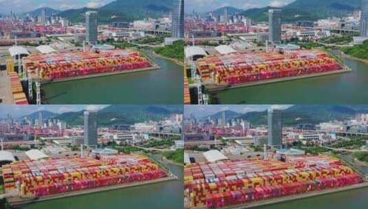 深圳盐田港集装箱摆放区航拍前进高清在线视频素材下载