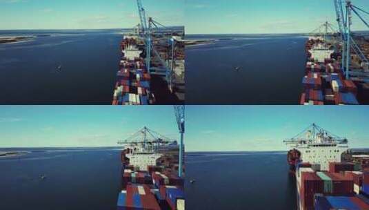 航拍港口物流货运船货轮高清在线视频素材下载