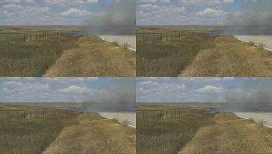 高速公路旁的草地火灾高清在线视频素材下载