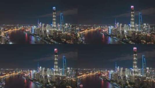 上海陆家嘴夜景航拍延时高清在线视频素材下载