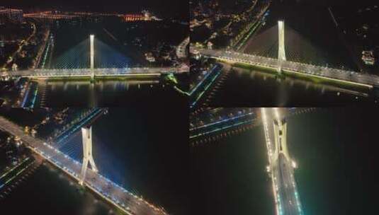 丽水紫金大桥夜景航拍高清在线视频素材下载