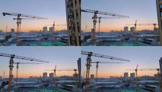 清晨绿城中国建筑工地施工高清在线视频素材下载