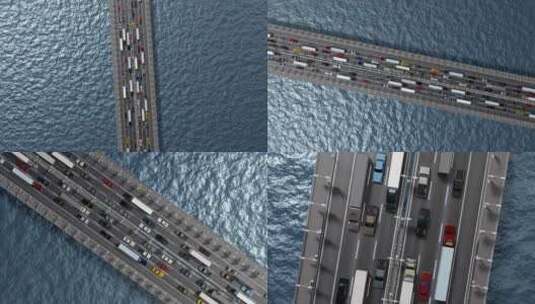 跨海大桥车辆通过三维动画高清在线视频素材下载