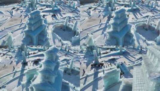 哈尔滨冰雪大世界航拍高清在线视频素材下载