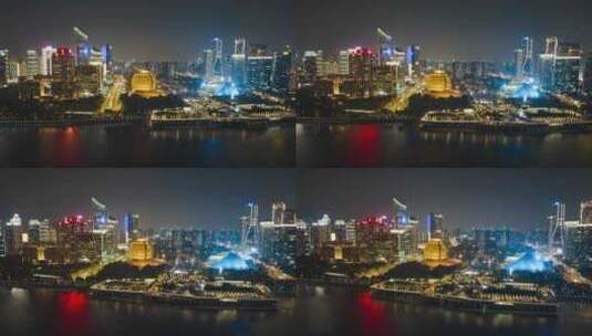 杭州钱江新城夜景航拍延时高清在线视频素材下载