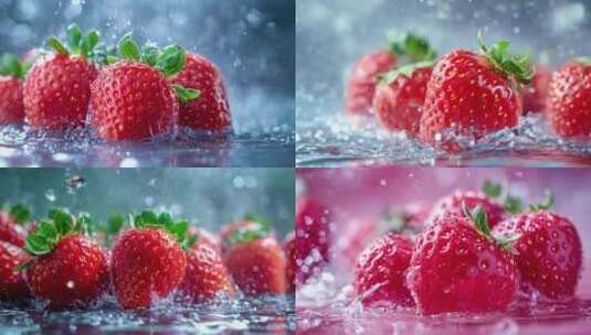 红色草莓浆果广告特写创意宣传有机健康水果高清在线视频素材下载