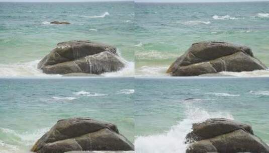 海浪拍打礁石激起浪花高清在线视频素材下载