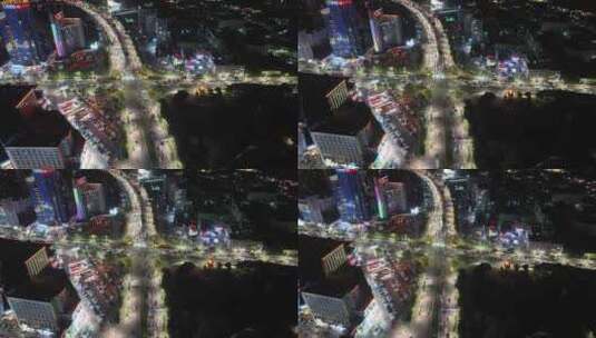 夜晚城市道路交通航拍下班车流路况夜景高清在线视频素材下载