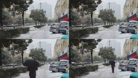 下雪天气街道行人高清在线视频素材下载