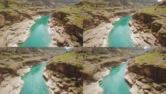 绿松石色的河流生动的风景山谷峡谷在夏季的高清在线视频素材下载