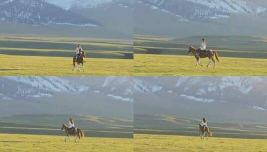 那拉提草原上骑马的少女高清在线视频素材下载